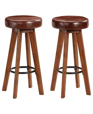Bar Chairs 2 pcs Real Leather and Solid Acacia Wood Brand New