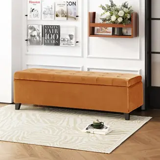 Luxury Luxurious Velvet Ottoman with Lift-Top Storage and Waffle Stitching