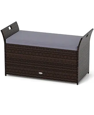 Outdoor Bench with Hand-woven PE Rattan Wicker Cushion & Side Handles Storage Direct From Factory