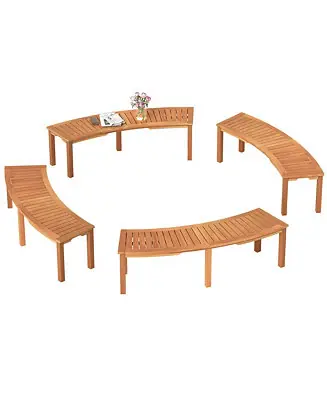 4 PCS Outdoor Curved Bench with Slatted Seat Solid Acacia Wood for Yard Free Delivery