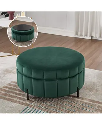 31.5" Green Velvet Storage Ottoman with Reversible Lid Special Discount
