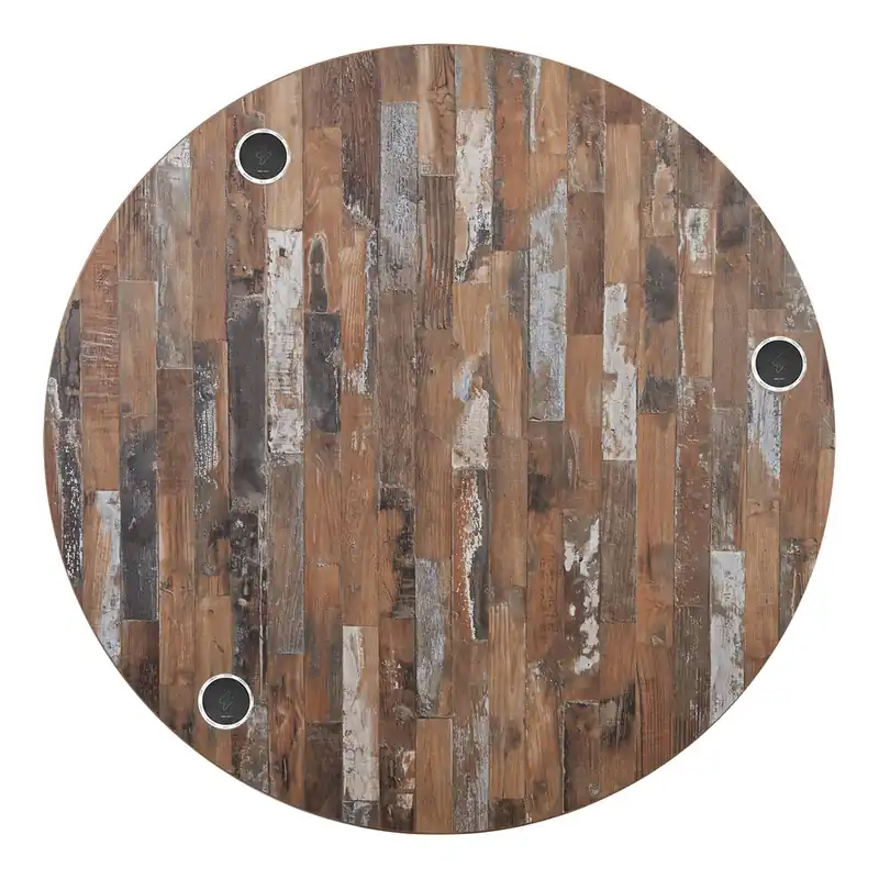 BFM Seating Midtown 45" Round Indoor Tabletop with 3 Wireless Chargers - Planked Pine New Release