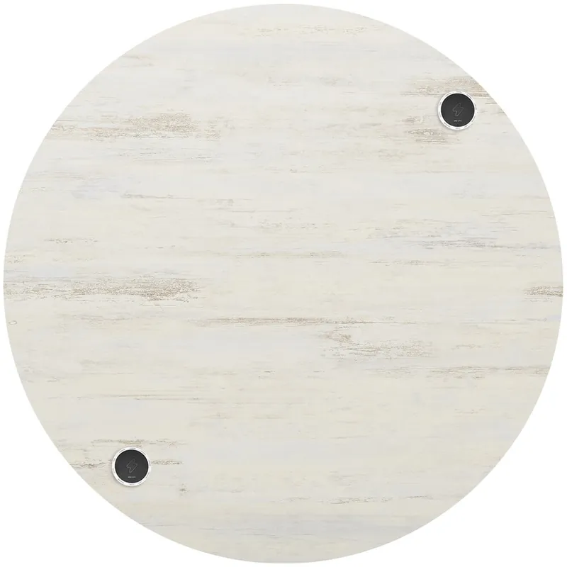 BFM Seating Relic 36" Round Antique Wash 2" Thick Melamine Table Top with 2 Wireless Chargers Limited Time