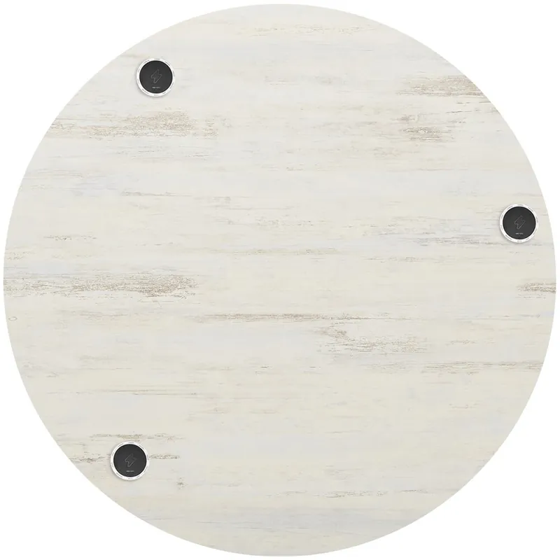 BFM Seating Relic 48" Round Antique Wash 2" Thick Melamine Table Top with 3 Wireless Chargers Holiday Sale