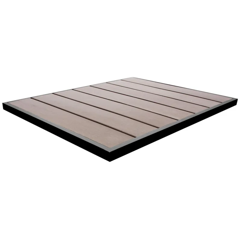 BFM Seating Seaside 34" Square Gray with Black Aluminum Frame Outdoor / Indoor Table Top - Synthetic Teak While Supplies Last