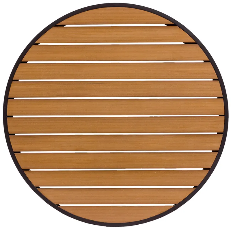 BFM Seating Longport 32" Round Outdoor / Indoor Tabletop with Black Frame - Synthetic Teak Best Seller
