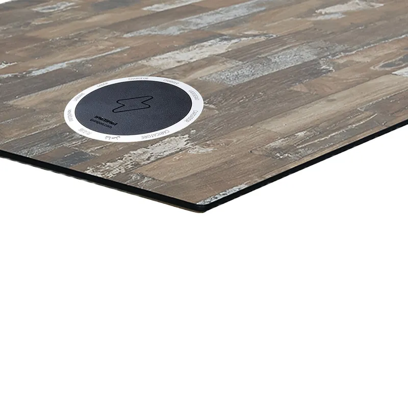 BFM Seating Tribeca 32" x 32" Square Planked Pine Composite Laminate Outdoor Table Top with 1 Wireless Charger for BFM Table Bases Popular