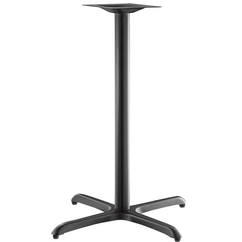 Hot Deal Lancaster Table & Seating Excalibur 33" x 33" Cross Black Outdoor Table Base with 3" Bar Height Column and FLAT Tech Equalizer Table Levelers
