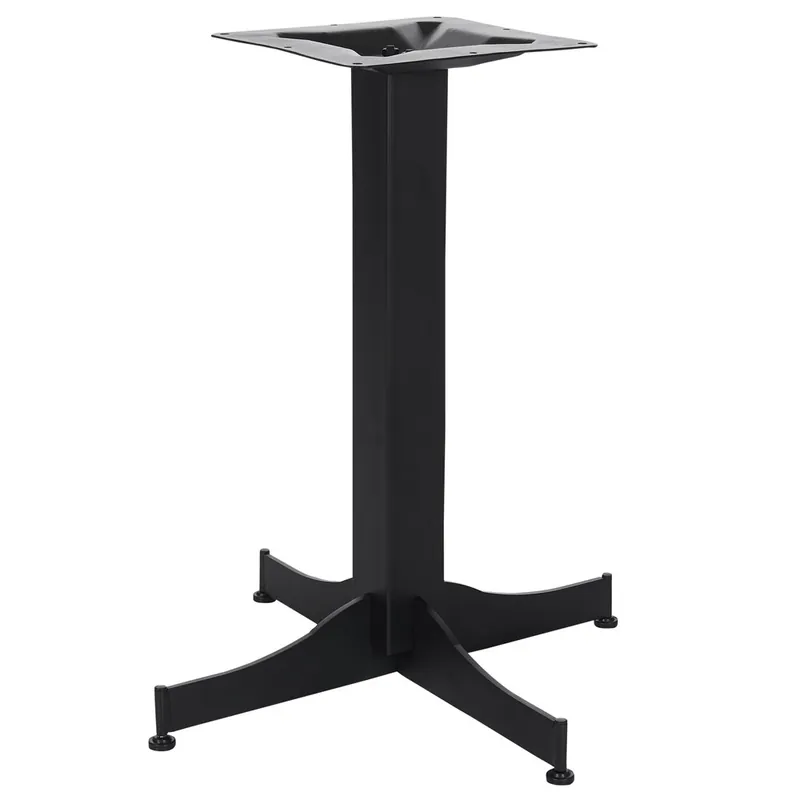 Top Pick BFM Seating Luna 24" x 24" Sand Black Stamped Steel Dining Height Indoor Cross Table Base, 3" Column