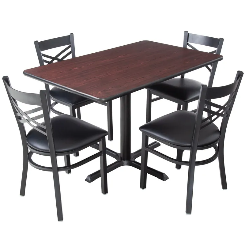 Lancaster Table & Seating 30" x 48" Reversible Cherry / Black Standard Height Dining Set with Black Cross Back Chair and Padded Seat Get Yours