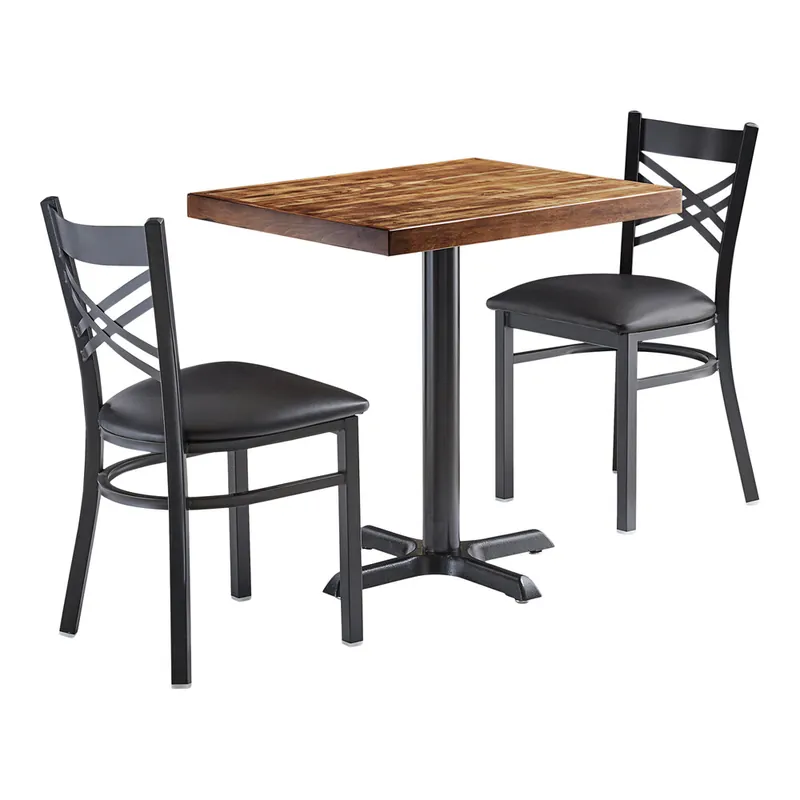 Lancaster Table & Seating 24" x 30" Rectangular Standard Height Wood Butcher Block Table with 2 Black Cross Back Chairs - Vintage Weekend Sale