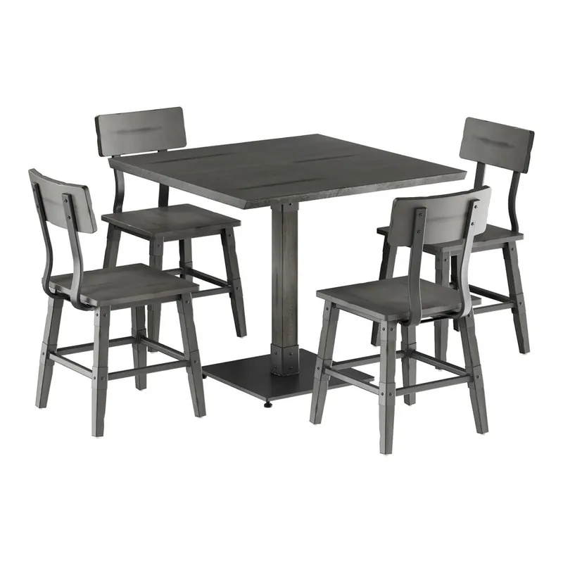 Lancaster Table & Seating Industrial 36" Square Slate Gray Finish Solid Wood Live Edge Standard Height Table with 4 Chairs Buy Online
