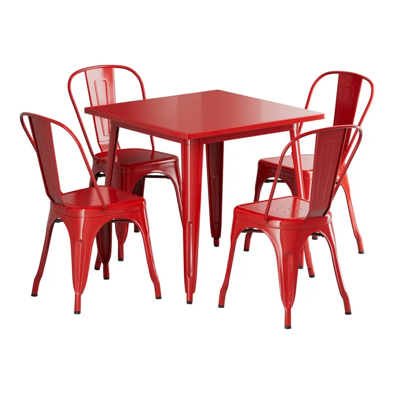 Lancaster Table & Seating Alloy 31 1/2" x 31 1/2" Ruby Red Standard Height Outdoor Table with 4 Cafe Chairs Free Returns