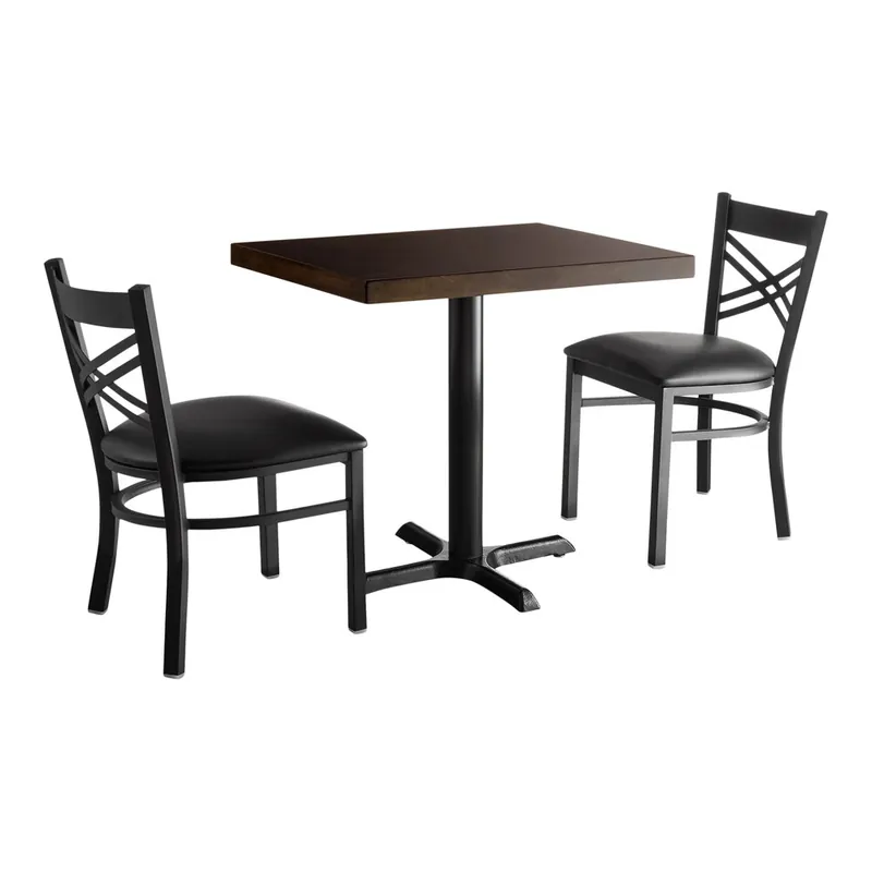 Save Now Lancaster Table & Seating 24" x 30" Wood Butcher Block Dining Height Table with 2 Black Cross Back Chairs - Espresso