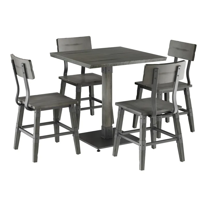 Big Sale Lancaster Table & Seating Industrial 30" Square Slate Gray Finish Solid Wood Live Edge Standard Height Table with 4 Chairs