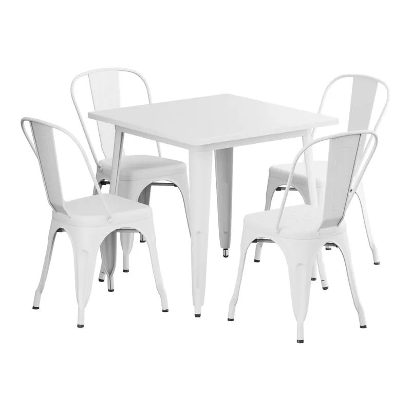 Lancaster Table & Seating Alloy 31 1/2" x 31 1/2" Pearl White Standard Height Outdoor Table with 4 Cafe Chairs Free Delivery