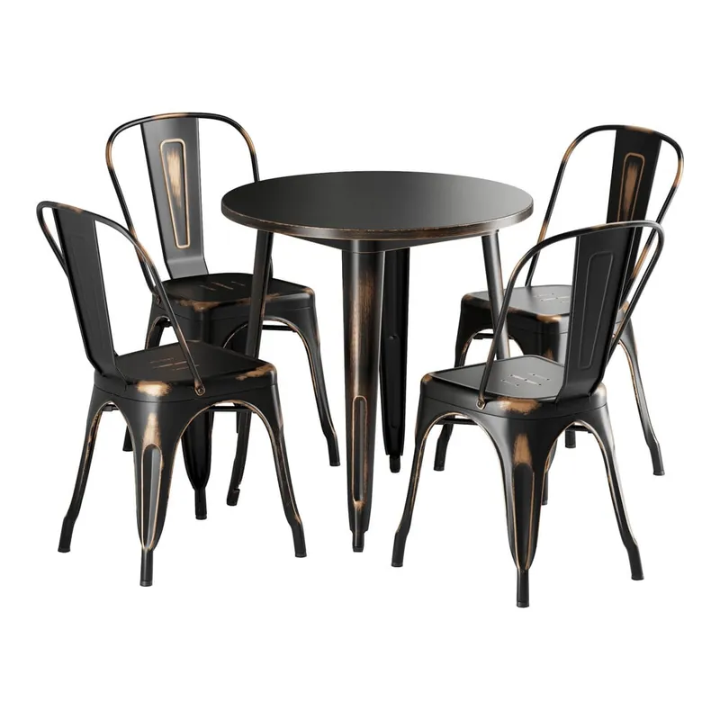 Lancaster Table & Seating Alloy 30" Distressed Copper Standard Height Outdoor Table with 4 Cafe Chairs Don’t Miss Out