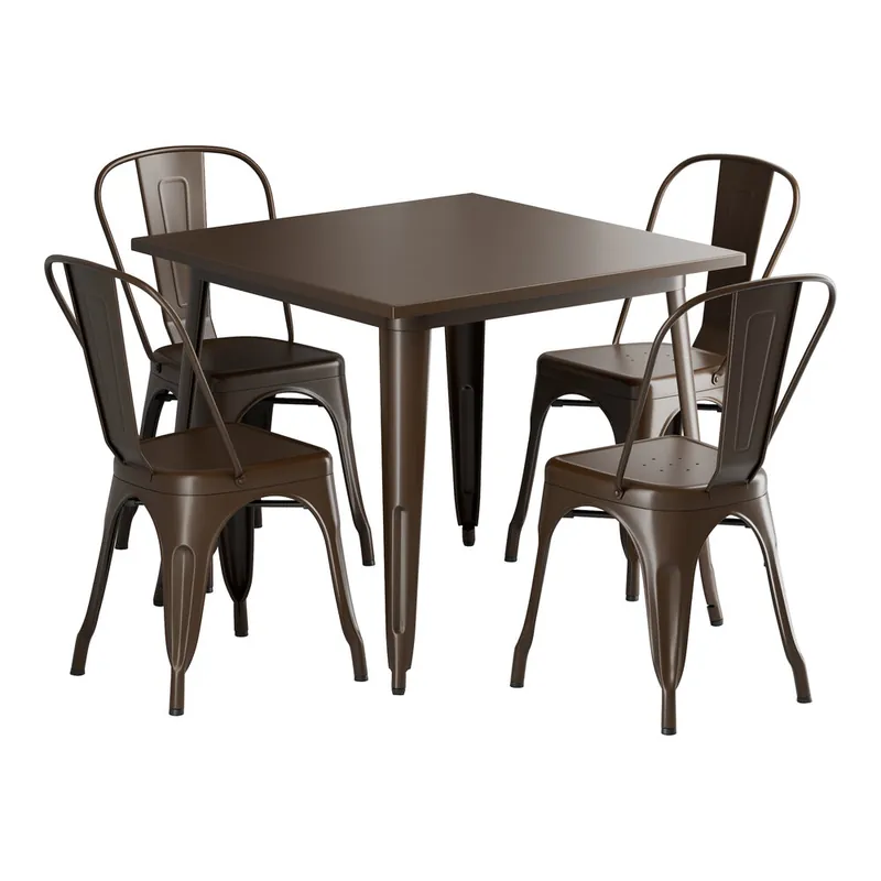 Premium Lancaster Table & Seating Alloy 35 1/2" x 35 1/2" Copper Standard Height Outdoor Table with 4 Cafe Chairs
