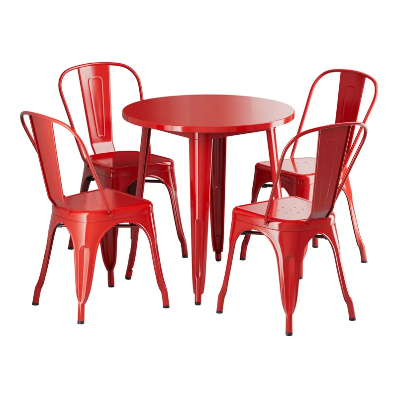 Lancaster Table & Seating Alloy 30" Ruby Red Standard Height Outdoor Table with 4 Cafe Chairs Hassle-Free Returns