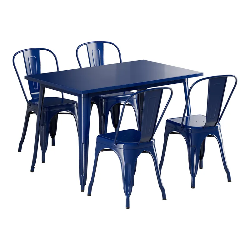 Next Day Delivery Lancaster Table & Seating Alloy 47 1/2" x 29 1/2" Sapphire Standard Height Outdoor Table with 4 Cafe Chairs