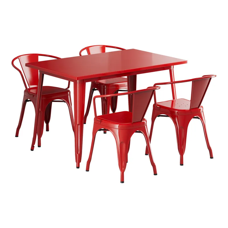 Lancaster Table & Seating Alloy 47 1/2" x 29 1/2" Ruby Red Standard Height Outdoor Table with 4 Arm Chairs Buy Direct