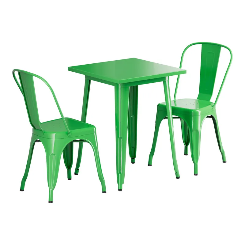 Fast Shipping Lancaster Table & Seating Alloy 23 1/2" x 23 1/2" Jade Green Standard Height Outdoor Table with 2 Cafe Chairs