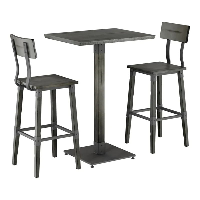 Lancaster Table & Seating Industrial 24" x 30" Slate Gray Finish Solid Wood Live Edge Bar Height Table with 2 Bar Stools Grab Now