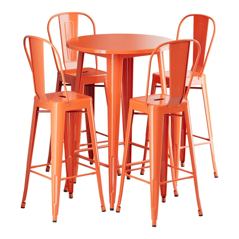 Lancaster Table & Seating Alloy 30" Round Amber Orange Bar Height Outdoor Table with 4 Cafe Barstools Editor’s Pick
