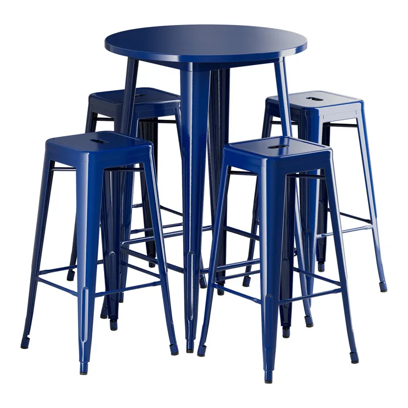 Best Price Lancaster Table & Seating Alloy 30" Round Sapphire Bar Height Outdoor Table with 4 Backless Barstools