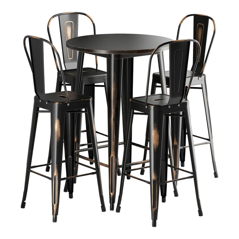 New Release Lancaster Table & Seating Alloy 30" Round Distressed Copper Bar Height Outdoor Table with 4 Cafe Barstools