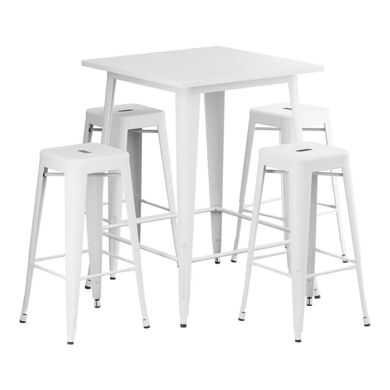 Lancaster Table & Seating Alloy 31 1/2" x 31 1/2" Pearl White Bar Height Outdoor Table with 4 Backless Barstools Best Choice