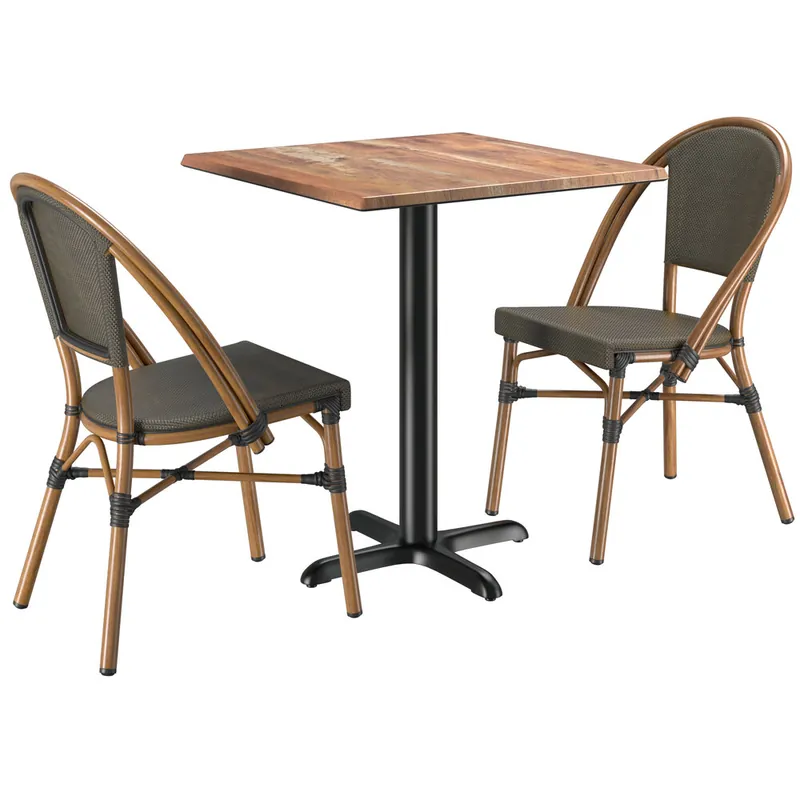 Lancaster Table & Seating Excalibur Bistro 27 1/2" Square Yukon Oak Standard Height Table with 2 Brown Side Chairs Trending