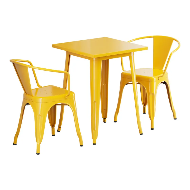 Big Sale Lancaster Table & Seating Alloy 23 1/2" x 23 1/2" Citrine Yellow Standard Height Outdoor Table with 2 Arm Chairs