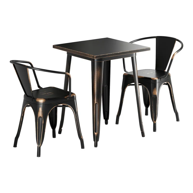 Special Offer Lancaster Table & Seating Alloy 23 1/2" x 23 1/2" Distressed Copper Standard Height Outdoor Table with 2 Arm Chairs