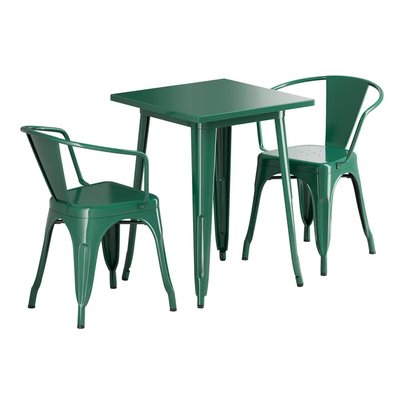 Lancaster Table & Seating Alloy 23 1/2" x 23 1/2" Emerald Green Standard Height Outdoor Table with 2 Arm Chairs Discount
