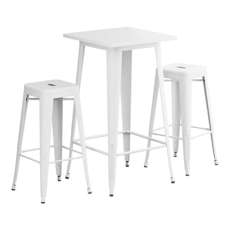 Buy Direct Lancaster Table & Seating Alloy 23 1/2" x 23 1/2" Pearl White Bar Height Outdoor Table with 2 Backless Barstools