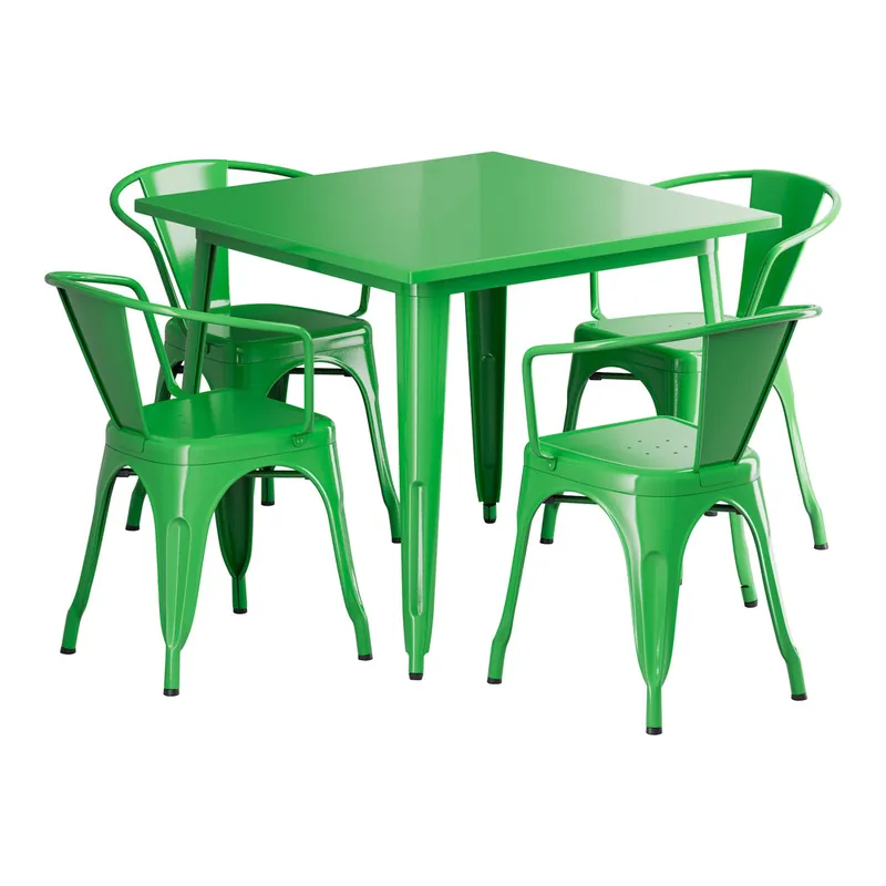 Best Choice Lancaster Table & Seating Alloy 35 1/2" x 35 1/2" Jade Green Standard Height Outdoor Table with 4 Arm Chairs