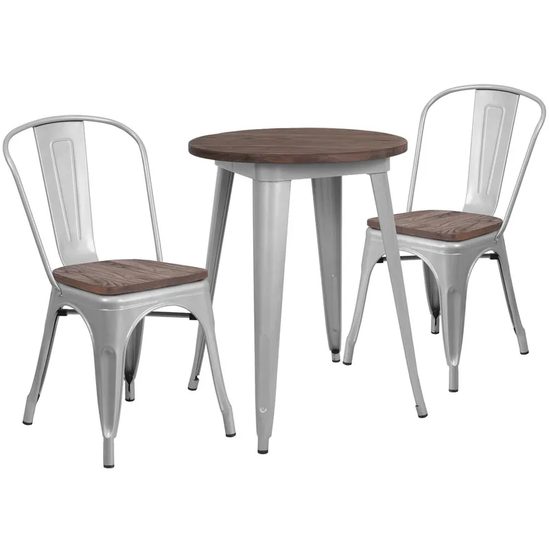 Flash Furniture CH-WD-TBCH-7-GG 24" Round Rustic Galvanized Steel and Wood Table with 2 Stacking Chairs Don’t Miss Out