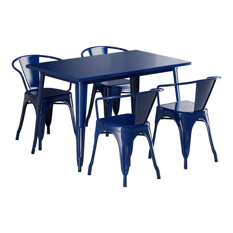 Lancaster Table & Seating Alloy 47 1/2" x 29 1/2" Sapphire Standard Height Outdoor Table with 4 Arm Chairs Premium