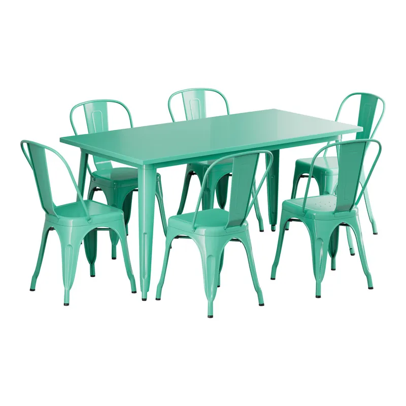 Lancaster Table & Seating Alloy 63" x 31 1/2" Aquamarine Standard Height Outdoor Table with 6 Cafe Chairs Special Offer