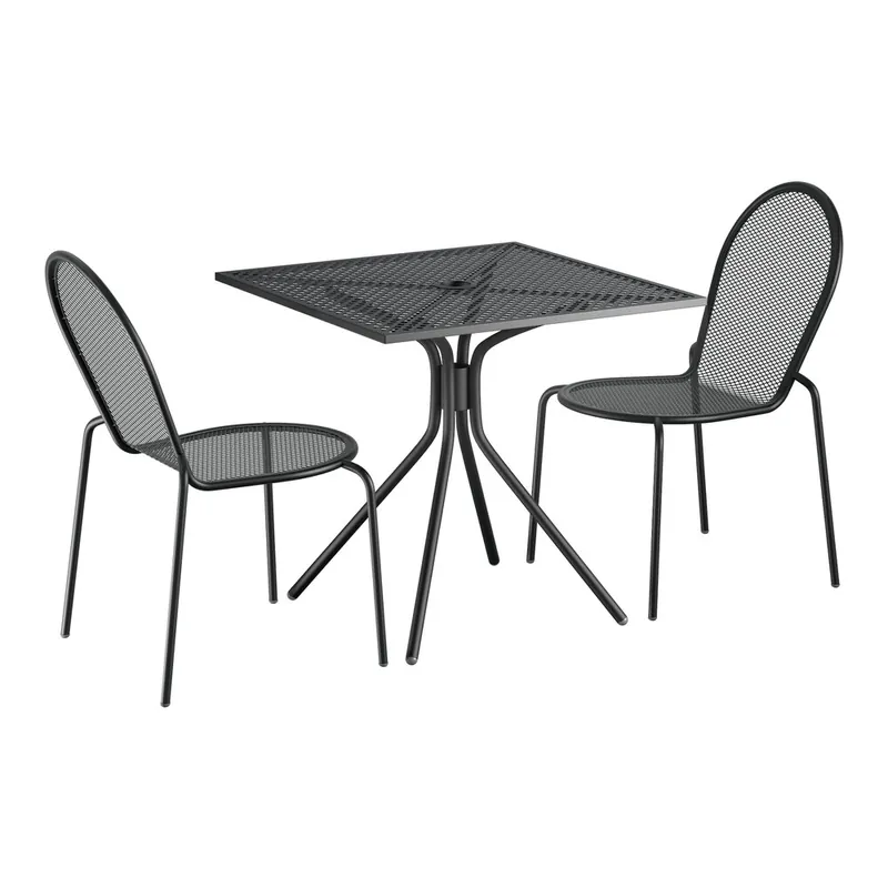 Reduced Price Lancaster Table & Seating Harbor Black 30" Square Outdoor Standard Height Table with Modern Legs and 2 Side Chairs