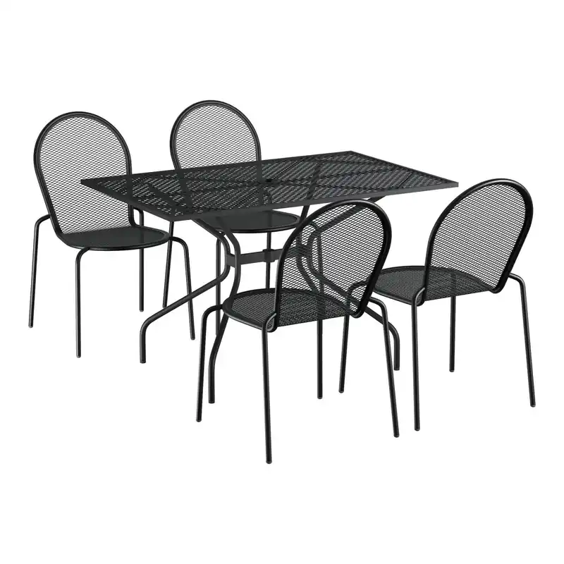 Lancaster Table & Seating Harbor Black 30" x 48" Rectangular Outdoor Standard Height Table with Modern Legs and 4 Side Chairs Wholesale