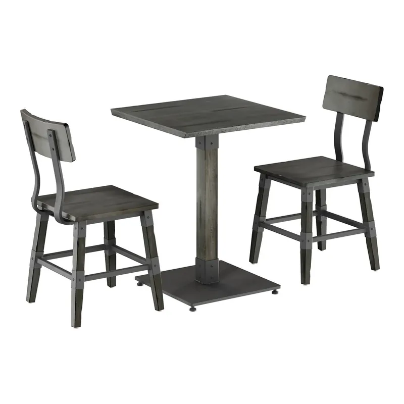 Lancaster Table & Seating Industrial 24" Square Slate Gray Finish Solid Wood Live Edge Standard Height Table with 2 Chairs Super Sale