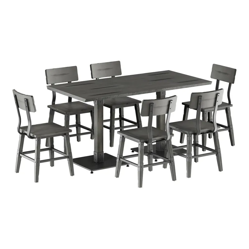 Lancaster Table & Seating Industrial 30" x 60" Slate Gray Finish Solid Wood Live Edge Standard Height Table with 6 Chairs Luxury
