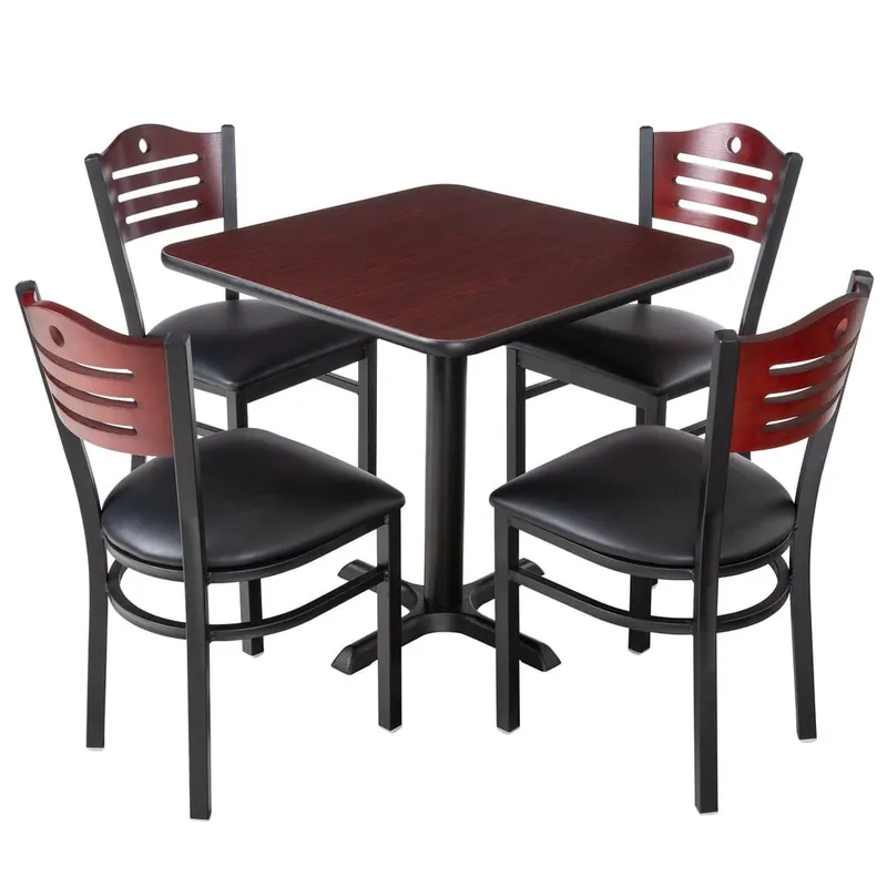 Lancaster Table & Seating 30" x 30" Reversible Cherry / Black Standard Height Dining Set with Mahogany Chair and Padded Seat Price Cut
