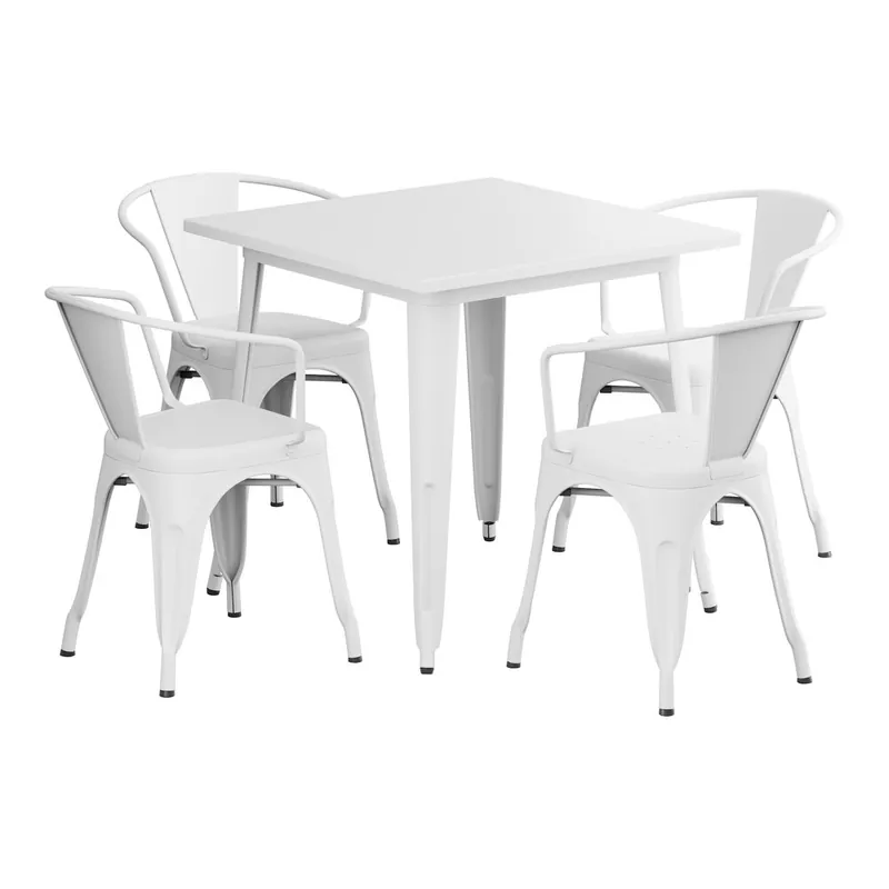 Next Day Delivery Lancaster Table & Seating Alloy 31 1/2" x 31 1/2" Pearl White Standard Height Outdoor Table with 4 Arm Chairs