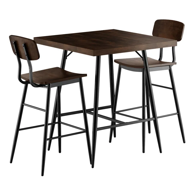 Lancaster Table & Seating Mid-Century 36" Square Espresso Finish Butcher Block Bar Height Table with 2 Barstools Clearance