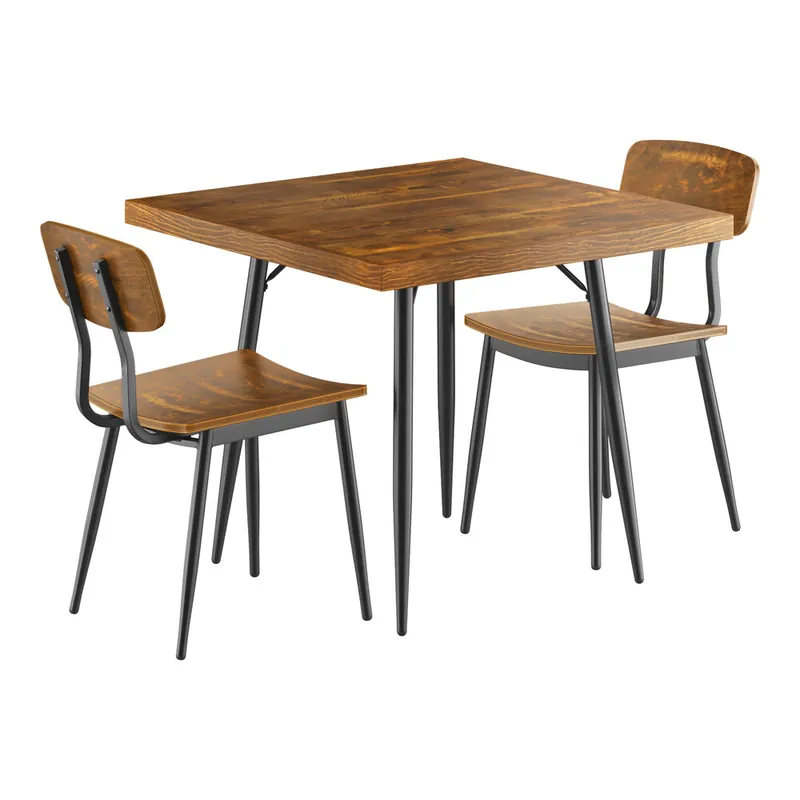 Lancaster Table & Seating Mid-Century 36" Square Vintage Finish Butcher Block Standard Height Table with 2 Chairs Modern