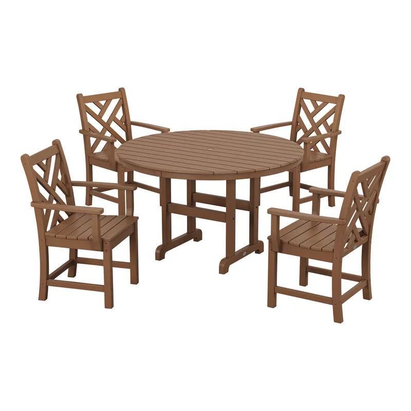 High Quality POLYWOOD Chippendale 5-Piece Teak Dining Set with 4 Arm Chairs