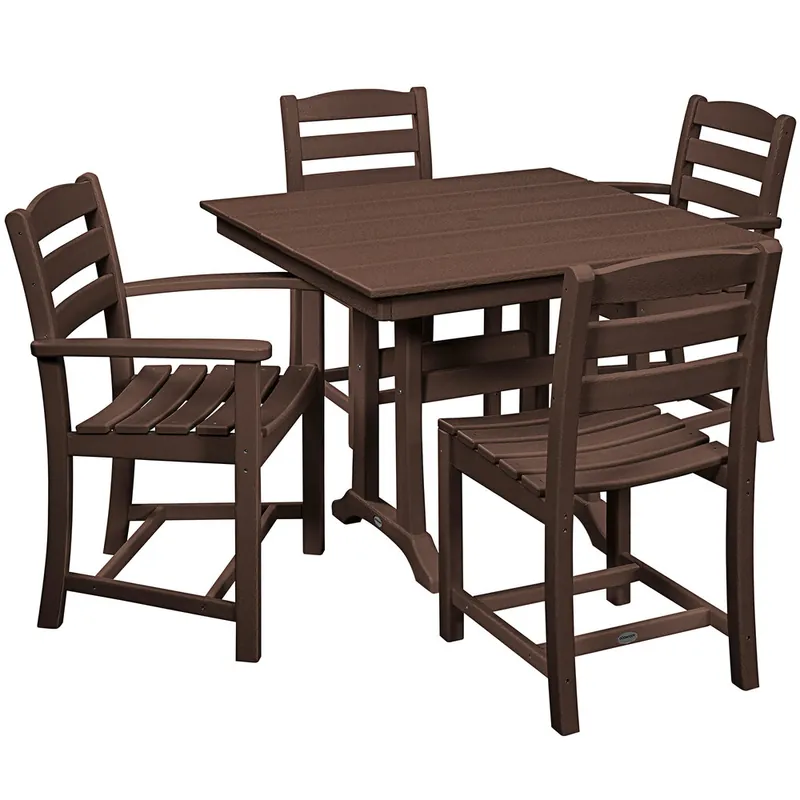Fresh Stock POLYWOOD La Casa Cafe 37" x 37" Mahogany Farmhouse Trestle 5-Piece Dining Set
